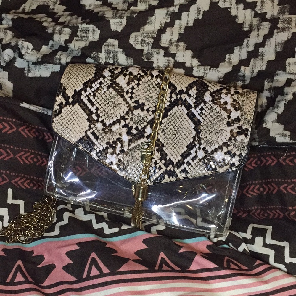 Black and white snake print clear crossbody Purse